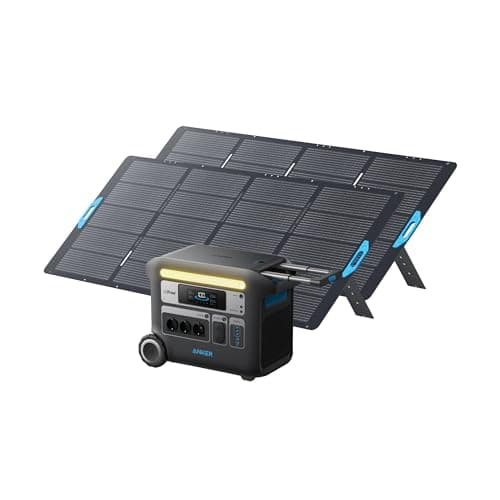 Anker SOLIX F2000 Solargenerator, 767 GaNPrime PowerHouse 2048Wh mit 2x 400W Solarpanel, tragbare Powerstation mit 2300W AC Ausgang und LifePO4 Akku für Zuhause, Camping, Wohnmobil