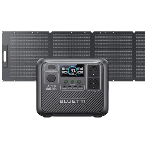 BLUETTI Tragbare Powerstation AC70 mit 200W Solarpanel, 768Wh LiFePO4 Solargenerator mit 2 1000W (Power Lifting 2000W) AC Ausgänge, 100W Typ-C, 45 Min. Schnellladung von 0-80%, für Reise, Camping