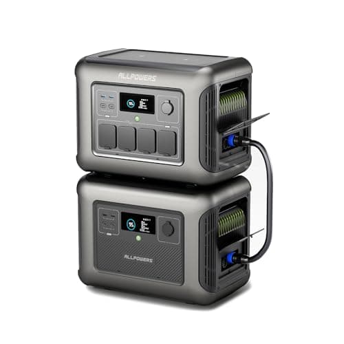 ALLPOWERS Tragbare Powerstation R1500 mit Zusatzakku B1000, Kapazität von 1152Wh auf 2304Wh LiFePO4 Batterie, 1800W Ausgang Solargenerator für Notstromversorgung zu Hause, Notfälle, Camping, Wohnmobil