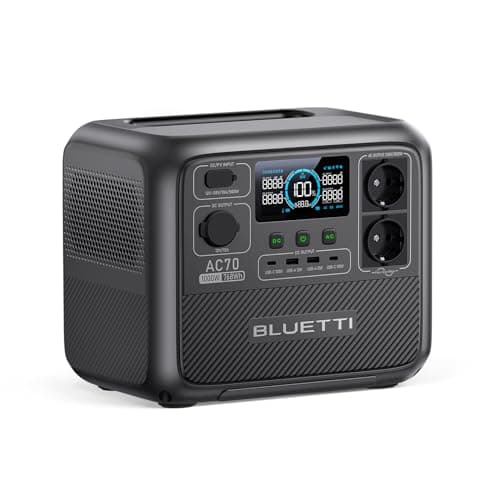 BLUETTI Tragbare Powerstation AC70, 768Wh LiFePO4 Solargenerator mit 2 1000W (Power Lifting 2000W) AC Ausgänge, 100W Typ-C, 45 Min. Schnellladung von 0-80%, für Reise, Camping, Stromausfall