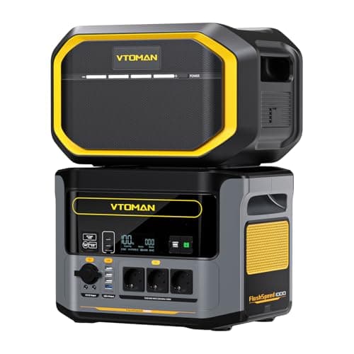 VTOMAN FlashSpeed 1000 Tragbare Powerstation 2376Wh - 1000W(Spitze 2000W) Solargenerator Paket Inklusive Zusatzbatterie, LiFePO4 Batterie 12 Ausgangsport für Camping, Notstrom