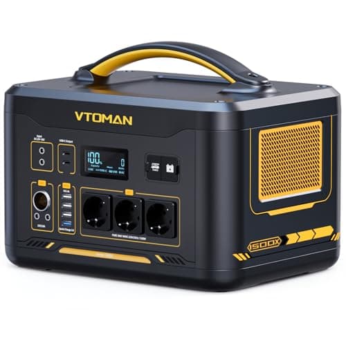 VTOMAN Jump 1500X Powerstation 1500W, 828Wh Solargenerator mit erweiterbarer Kapazität, LiFePO4 Akku konstanter Leistung und Starthilfe, Dual 100W PD, 3×Geregelter 12V/10A DC Ausgang, Schwarz