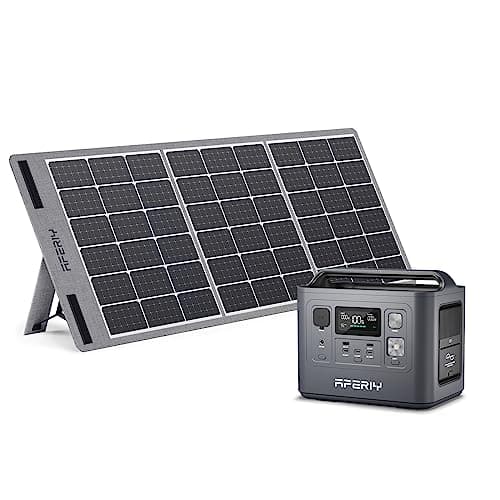 AFERIY Solargenerator 800W, 512WH Tragbare Powerstation mit 100W Solarpanel, 230V mobile Stromversorgung mit LCD Anzeige für Urlaub auf dem Campingplatz, Outdoor Abenteuer & Notfälle